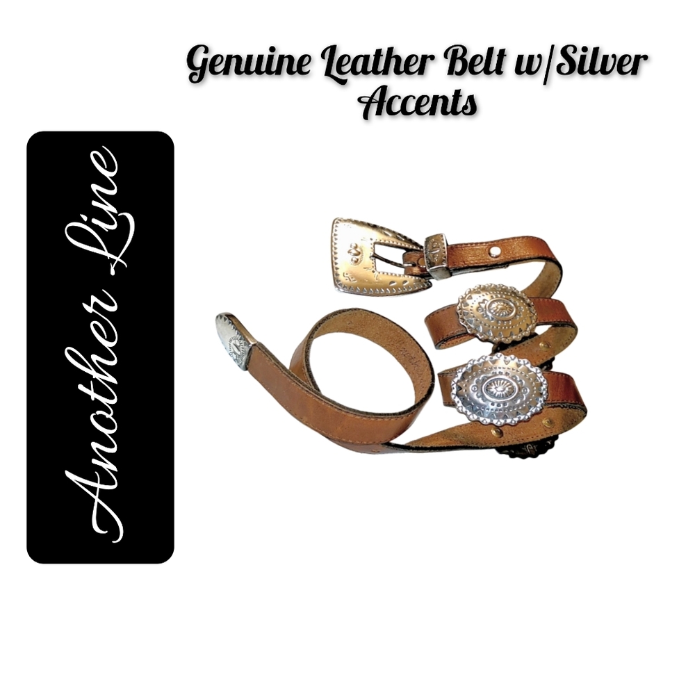 .Another Line Genuine Leather Brown Belt with Silver Cabochons - Picture 2 of 3